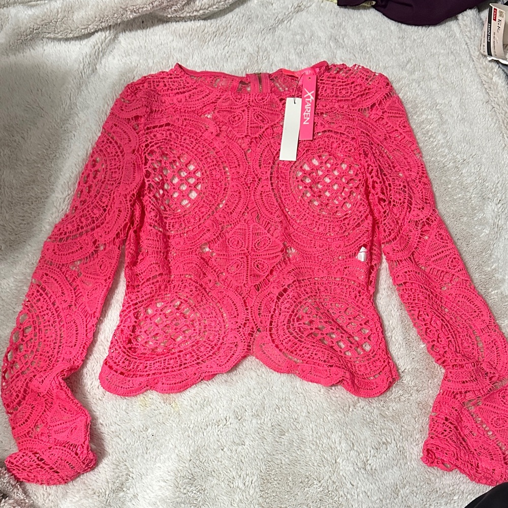 Pink Lace Zip-up Top